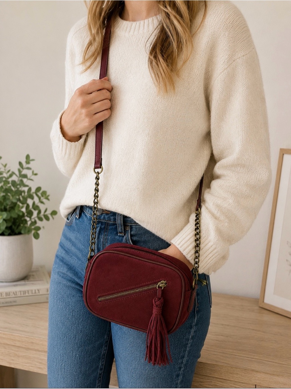 Sanctuary Burgundy
Crossbody Bag Leather
Tassel Shoulder Bag